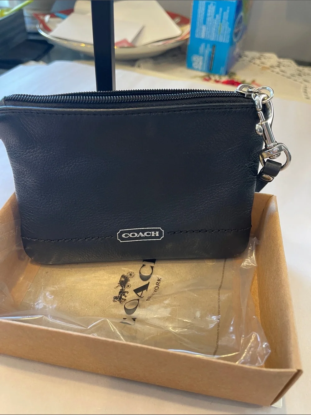 NWOT Coach Y2K Leather Corner Black Wristlet In Box F50188 Vintage
